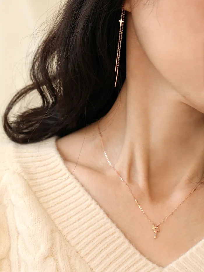 Necklaces 14K 18K Gold Double Cross Necklace MinimalBijoux