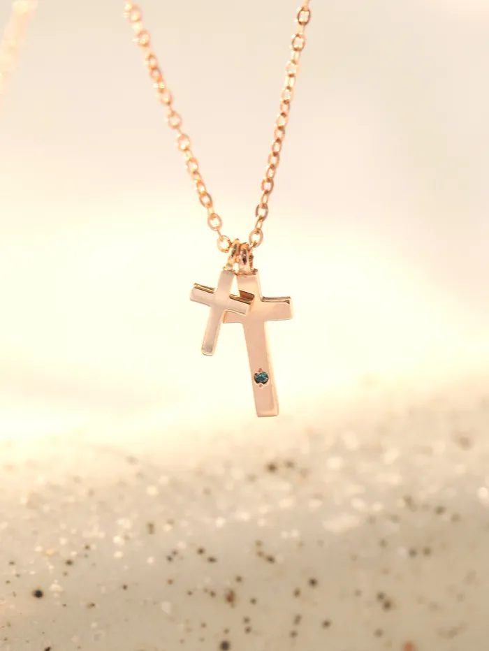 Necklaces 14K 18K Gold Double Cross Necklace MinimalBijoux