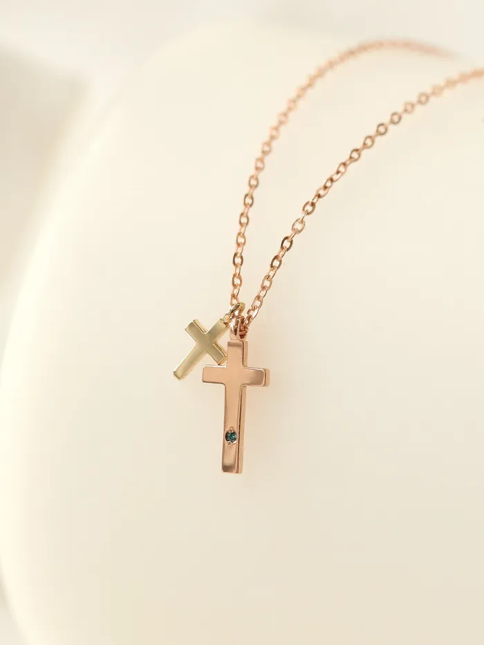 Necklaces 14K 18K Gold Double Cross Necklace MinimalBijoux