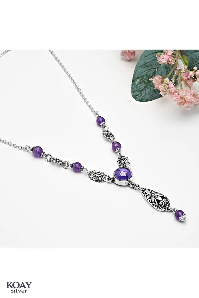 Necklaces KOAY Silver Store Indian Purple Flower Necklace