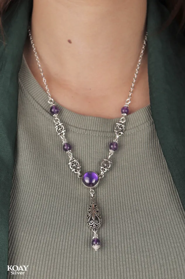 Necklaces KOAY Silver Store Indian Purple Flower Necklace Necklaces KOAY Silver Store Indian Purple Flower Necklace