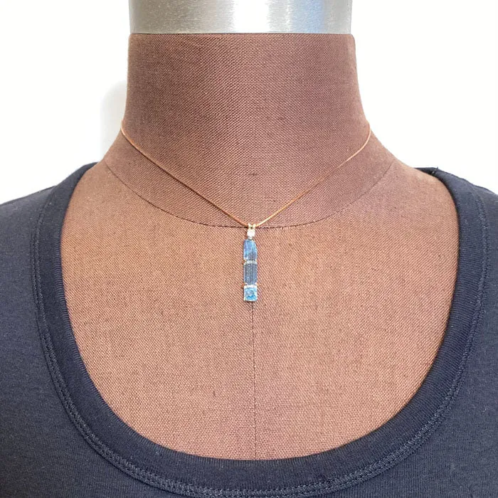 Necklaces Moriartys Gem Art 14K Rose Gold Aquamarine Crystal and Diamond Pendant