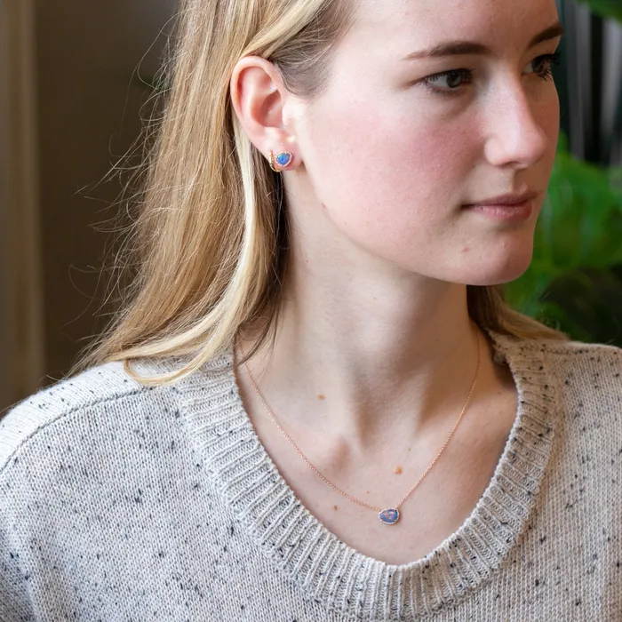 Opal and Diamond Halo Earrings and Necklace 14k Rose Set Set E Diamani Earrings