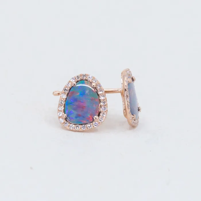 Opal and Diamond Halo Earrings and Necklace 14k Rose Set Set E Diamani Earrings