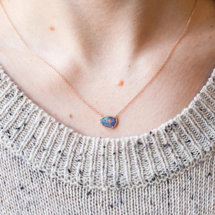Opal and Diamond Halo Earrings and Necklace 14k Rose Set Set E Diamani Earrings