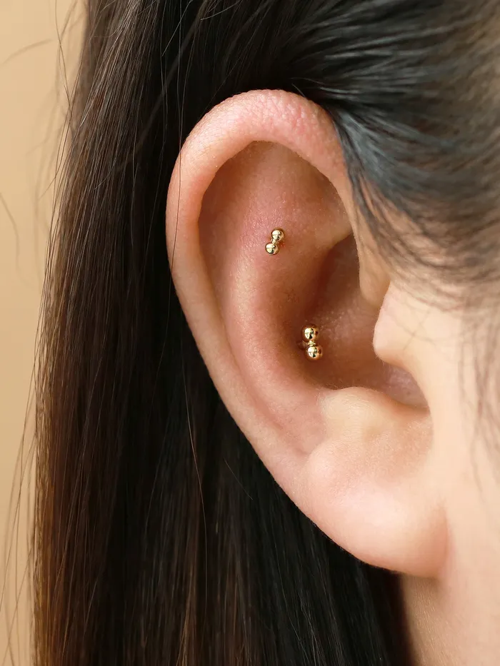PreStyled Sets MinimalBijoux 14K Gold Mini Ball Labret Barbell Piercing 18G16G