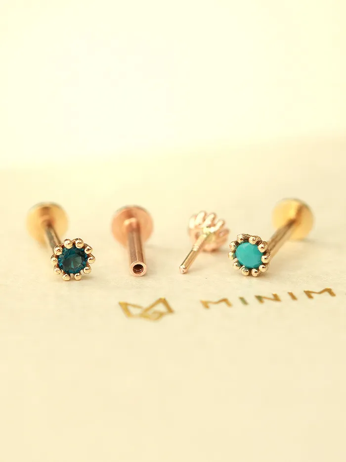 PreStyled Sets MinimalBijoux 14K Gold Minimi Round Cubic Internally Threaded Labret Piercing 18G16G