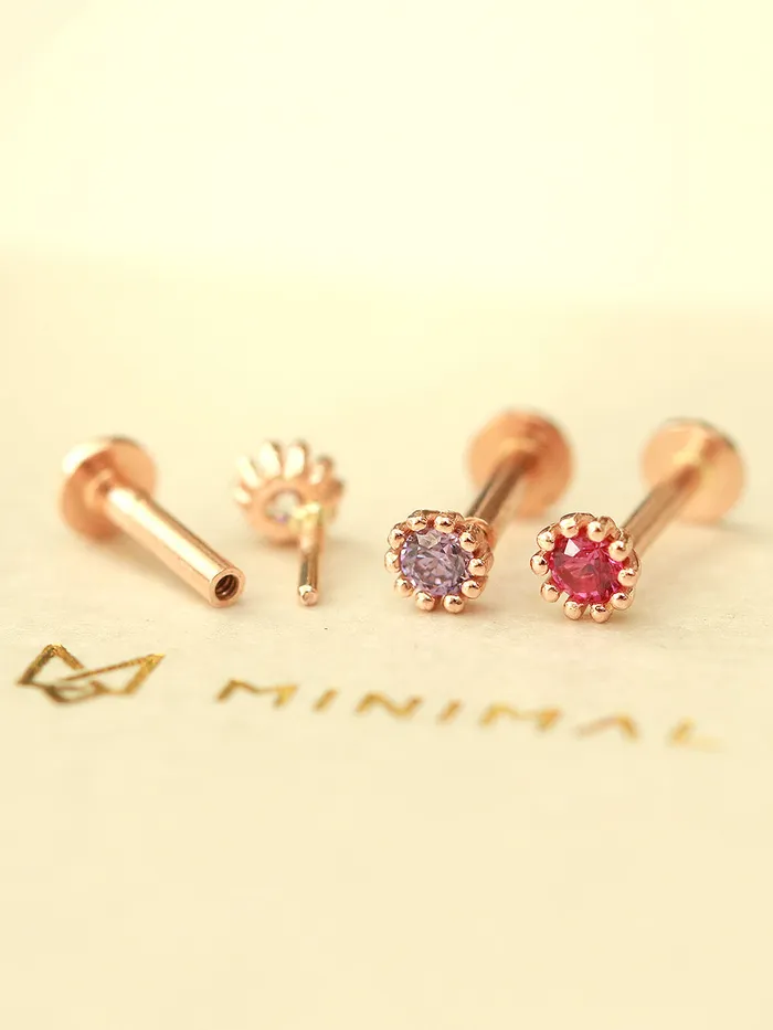 PreStyled Sets MinimalBijoux 14K Gold Minimi Round Cubic Internally Threaded Labret Piercing 18G16G