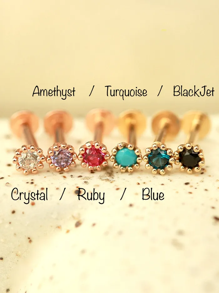 PreStyled Sets MinimalBijoux 14K Gold Minimi Round Cubic Internally Threaded Labret Piercing 18G16G