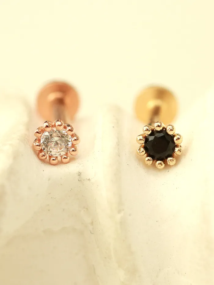 PreStyled Sets MinimalBijoux 14K Gold Minimi Round Cubic Internally Threaded Labret Piercing 18G16G