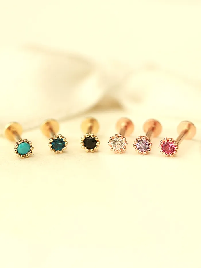 PreStyled Sets MinimalBijoux 14K Gold Minimi Round Cubic Internally Threaded Labret Piercing 18G16G