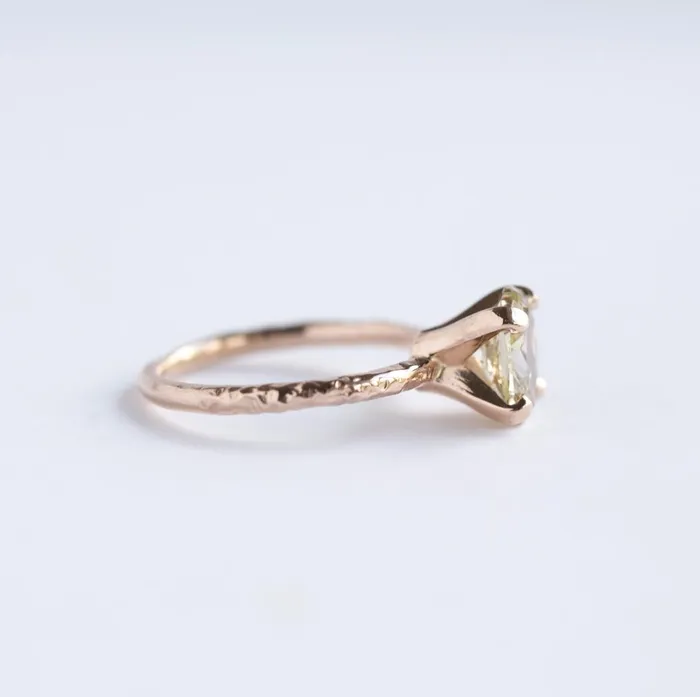 Rings 151ct Oval Champagne Diamond Engagement Ring in Hand Carved Recycled Rose Gold by Anueva Jewelry Anueva Jewelry