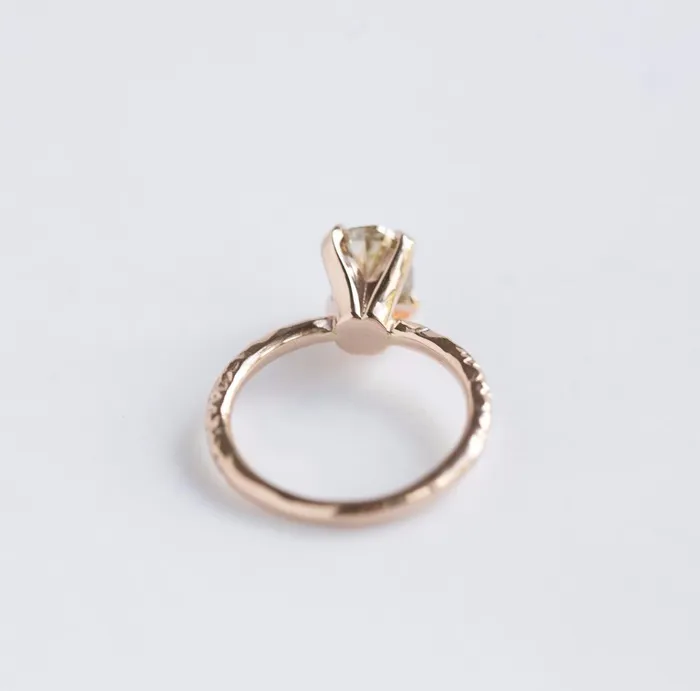 Rings 151ct Oval Champagne Diamond Engagement Ring in Hand Carved Recycled Rose Gold by Anueva Jewelry Anueva Jewelry