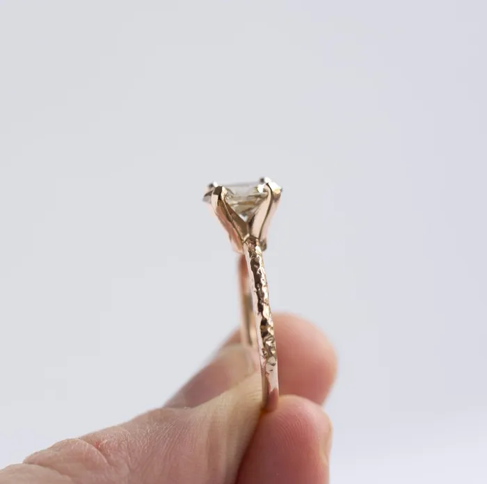 Rings 151ct Oval Champagne Diamond Engagement Ring in Hand Carved Recycled Rose Gold by Anueva Jewelry Anueva Jewelry