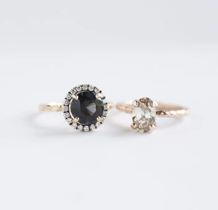 Rings 151ct Oval Champagne Diamond Engagement Ring in Hand Carved Recycled Rose Gold by Anueva Jewelry Anueva Jewelry