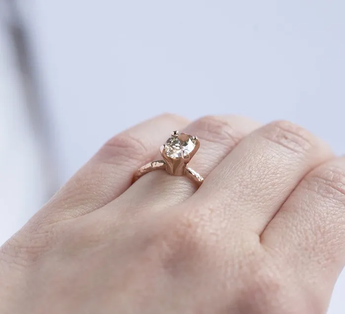 Rings 151ct Oval Champagne Diamond Engagement Ring in Hand Carved Recycled Rose Gold by Anueva Jewelry Anueva Jewelry