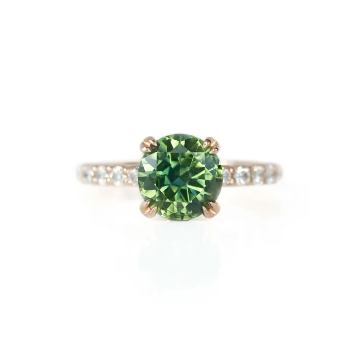Rings Anueva Jewelry 277ct Round Green Unheated Sapphire and Diamondstudded ring in 14k Rose Gold Rings Anueva Jewelry 277ct Round Green Unheated Sapphire and Diamondstudded ring in 14k Rose Gold