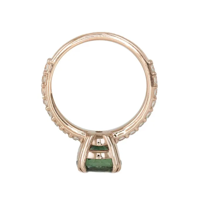 Rings Anueva Jewelry 277ct Round Green Unheated Sapphire and Diamondstudded ring in 14k Rose Gold