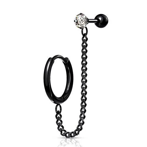 Rings Black Cartilage Ring Chained CZ Barbell Tulsa Body Jewelry