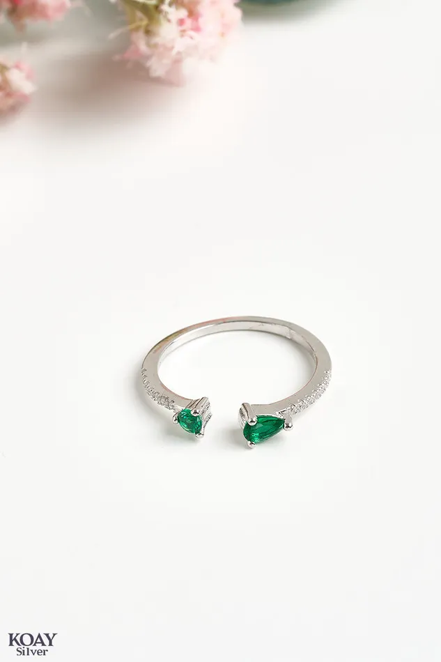 Rings KOAY Silver Store Zircon Ring 039Green