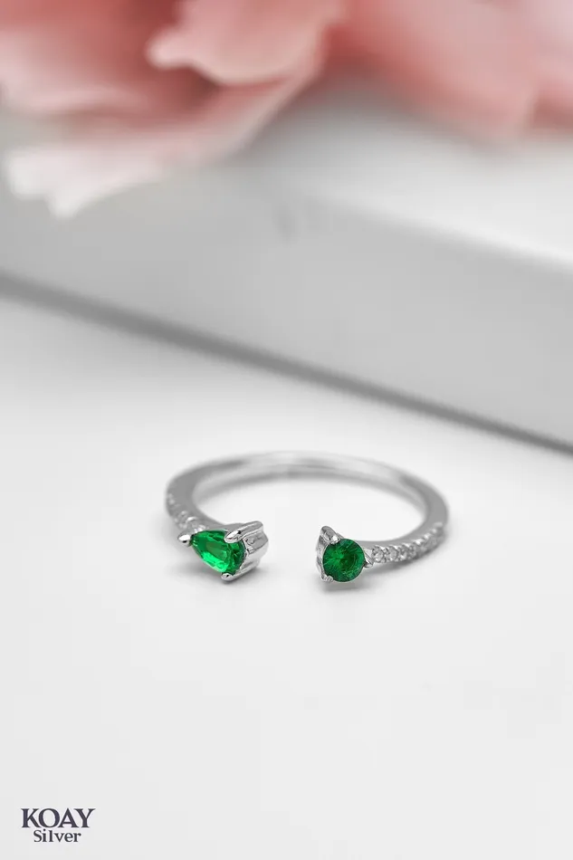 Rings KOAY Silver Store Zircon Ring 039Green Rings KOAY Silver Store Zircon Ring 039Green