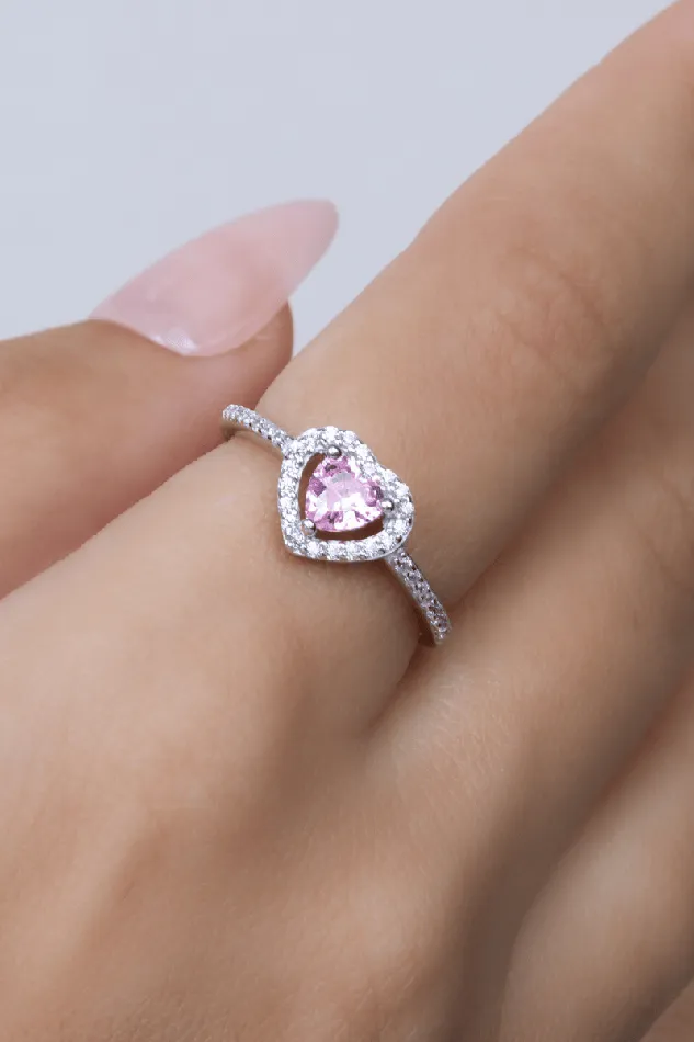 Rings KOAY Silver Store Zircon Rose Heart 01 Ring
