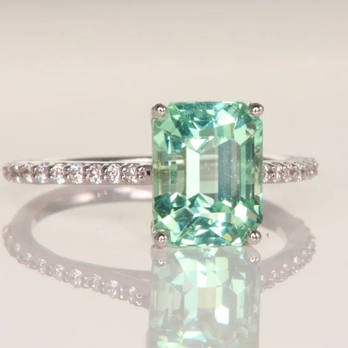 Rings Moriartys Gem Art 14K White Tourmaline Ring with Diamond Shank 325cts Rings Moriartys Gem Art 14K White Tourmaline Ring with Diamond Shank 325cts