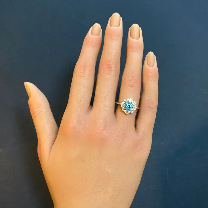 Rings Moriartys Gem Art 14K Yellow Gold Blue Zircon and Diamond Ring 179cts