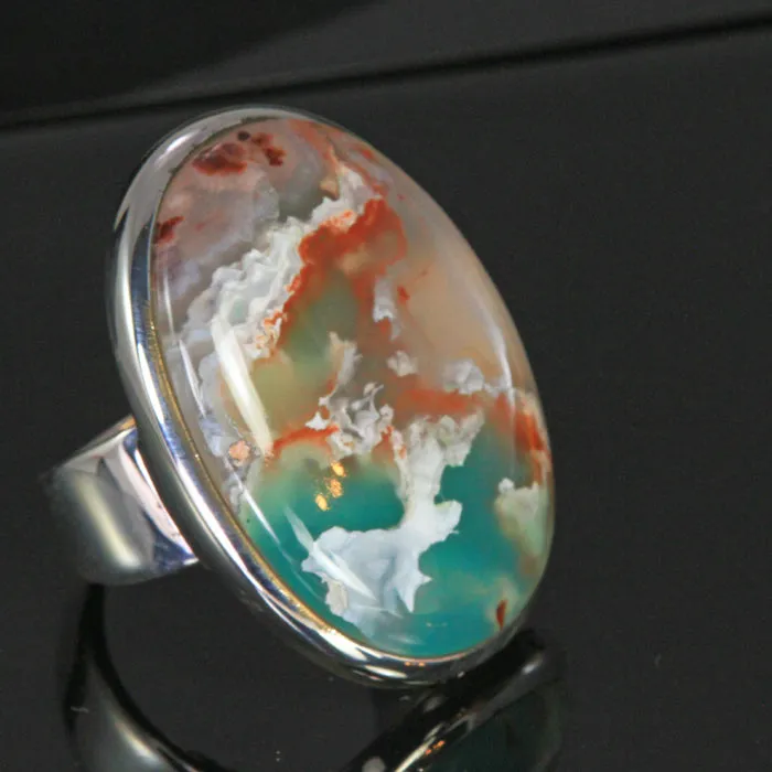 Rings Moriartys Gem Art Sterling Silver Oval Aquaprase Ring