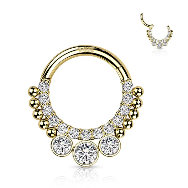 Rings Tulsa Body Jewelry 16g Triple CZ Beaded 14k Gold Hinged Ring
