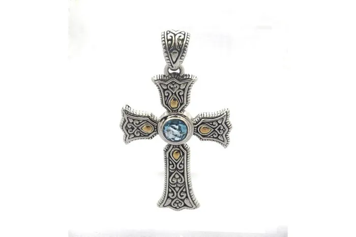 Samuel B Necklaces Ireland Cross Pendant Blue Topaz