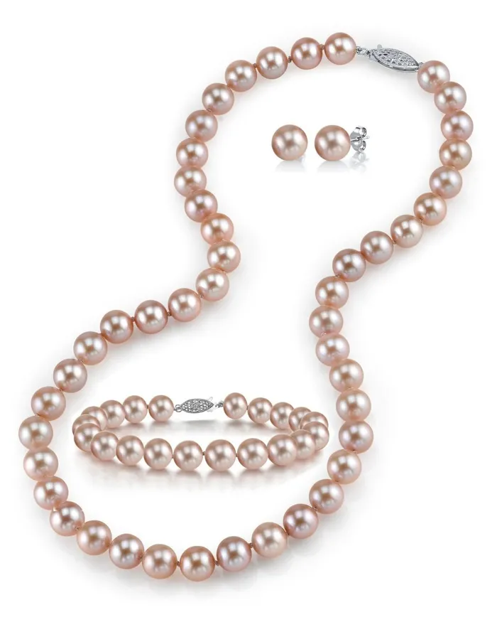 SPT Bracelets 8085mm Pink Freshwater Pearl Necklace Bracelet Earrings
