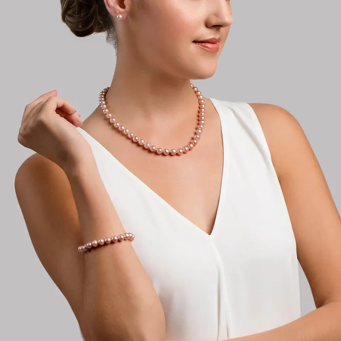 SPT Bracelets 8085mm Pink Freshwater Pearl Necklace Bracelet Earrings