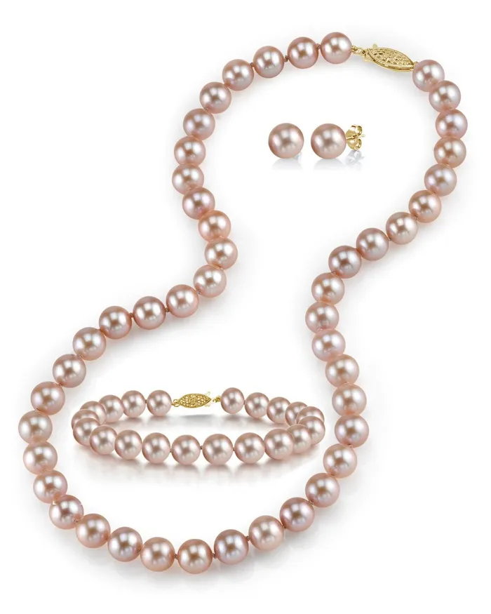 SPT Bracelets 8085mm Pink Freshwater Pearl Necklace Bracelet Earrings
