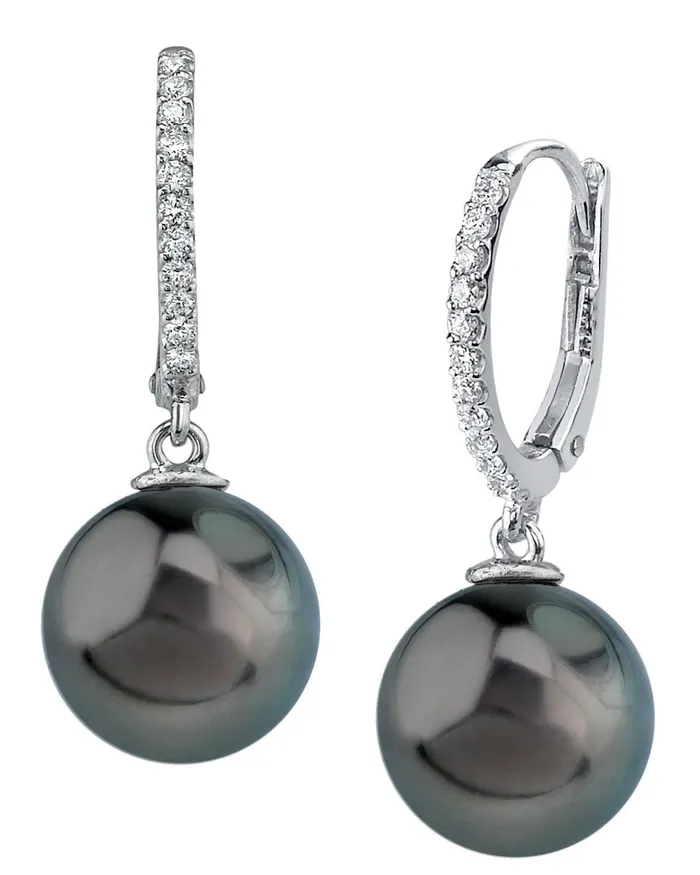 SPT Earrings Black Tahitian Pearl Diamond Metropolis Dangle Earrings