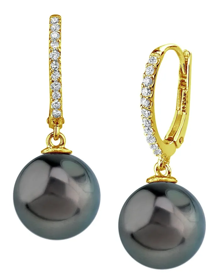 SPT Earrings Black Tahitian Pearl Diamond Metropolis Dangle Earrings