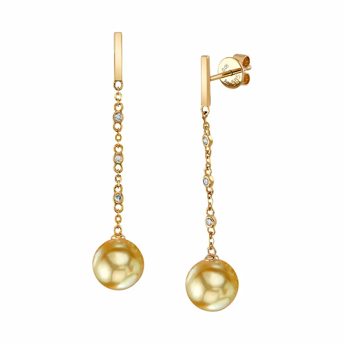 SPT Golden South Sea Pearl Diamond Flicker Dangle Earrings Earrings