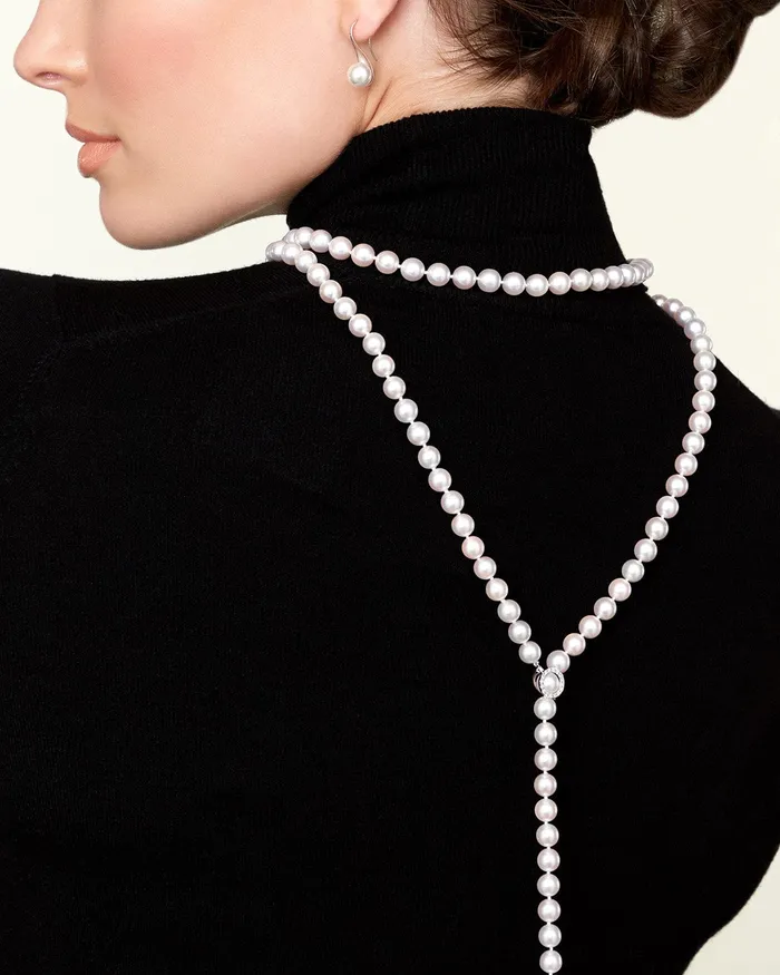SPT Necklaces White Japanese Akoya Pearl Adjustable Lariat 51Inch Rope Length Necklace AAA Quality