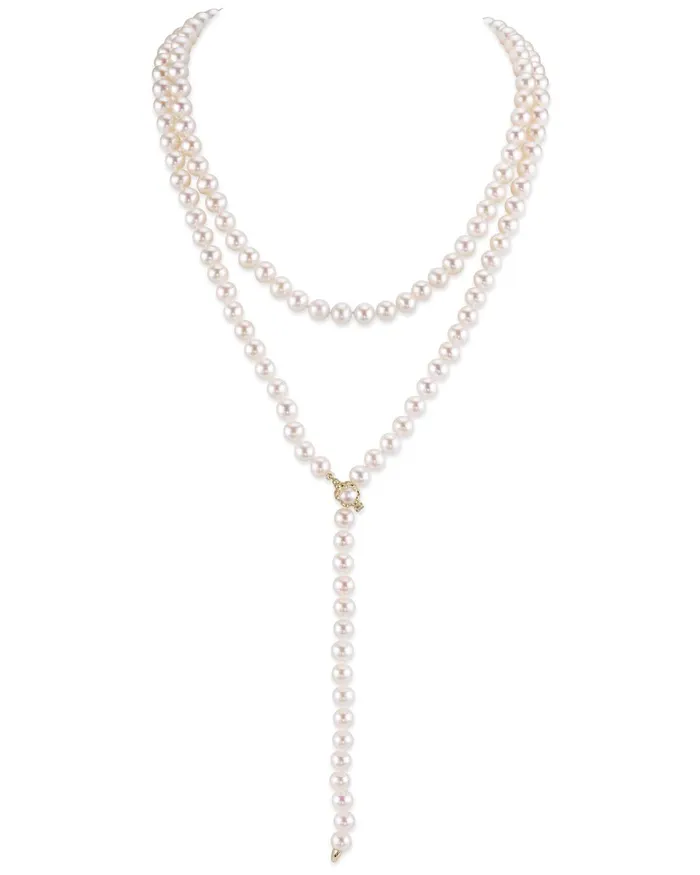 SPT Necklaces White Japanese Akoya Pearl Adjustable Lariat 51Inch Rope Length Necklace AAA Quality