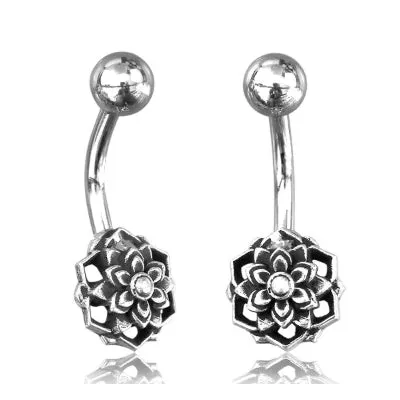 Sterling Silver Lotus Belly Ring Chaotic Trading Rings
