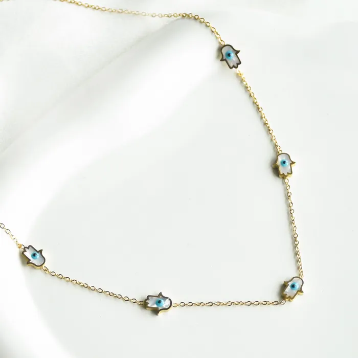 Tiny Evil Eye Hamsa Necklace Upakarna Necklaces