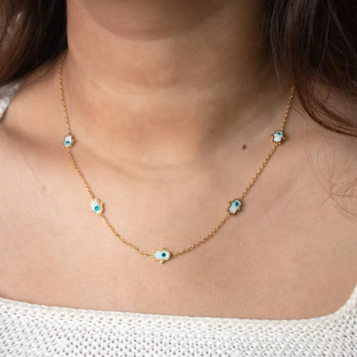 Tiny Evil Eye Hamsa Necklace Upakarna Necklaces Tiny Evil Eye Hamsa Necklace Upakarna Necklaces