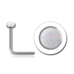 Tulsa Body Jewelry Bezel Opal Stainless LBend Nose Stud Earrings