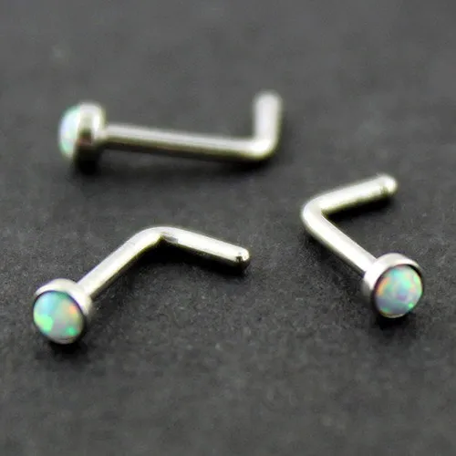 Tulsa Body Jewelry Bezel Opal Stainless LBend Nose Stud Earrings Tulsa Body Jewelry Bezel Opal Stainless LBend Nose Stud Earrings