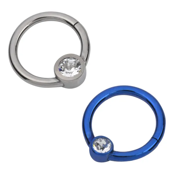 Tulsa Body Jewelry CZ Bead Titanium Hinged Ring Rings