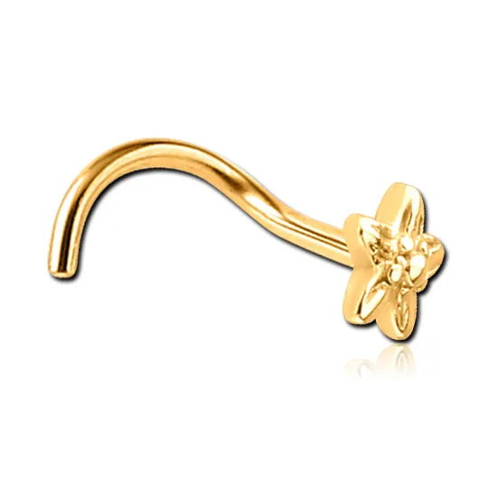 Tulsa Body Jewelry Flower Gold Nostril Screw Earrings
