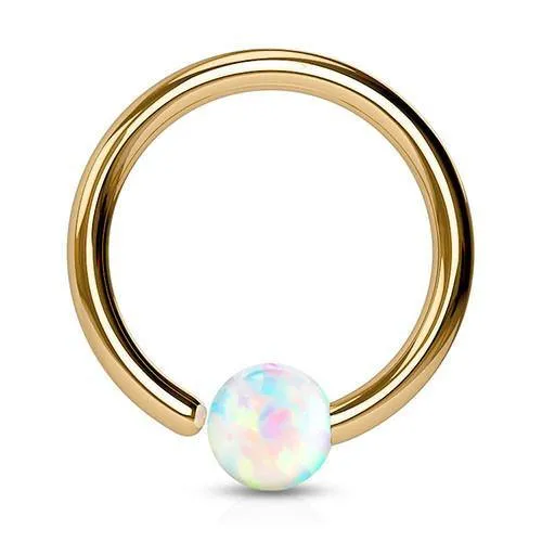 Tulsa Body Jewelry Rings 16g Rose Gold Fixed Opal Bead Ring