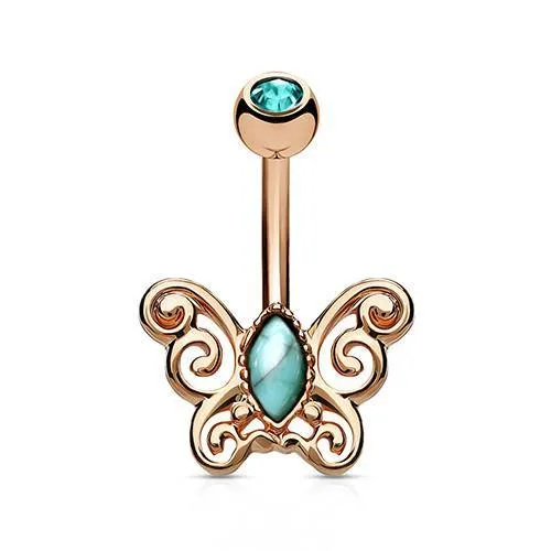 Tulsa Body Jewelry Rings Filigree Butterfly CZ Belly Ring