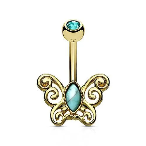 Tulsa Body Jewelry Rings Filigree Butterfly CZ Belly Ring Tulsa Body Jewelry Rings Filigree Butterfly CZ Belly Ring