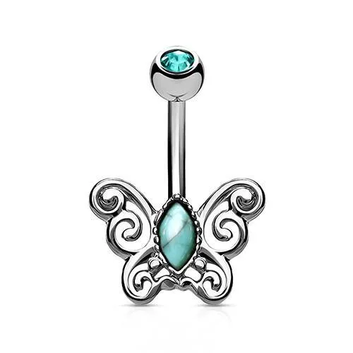 Tulsa Body Jewelry Rings Filigree Butterfly CZ Belly Ring Tulsa Body Jewelry Rings Filigree Butterfly CZ Belly Ring